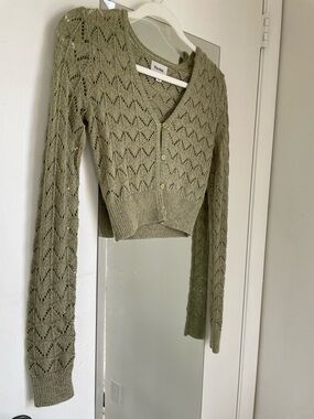 Rhythm Olive Eyelet Knit Cropped Cardigan